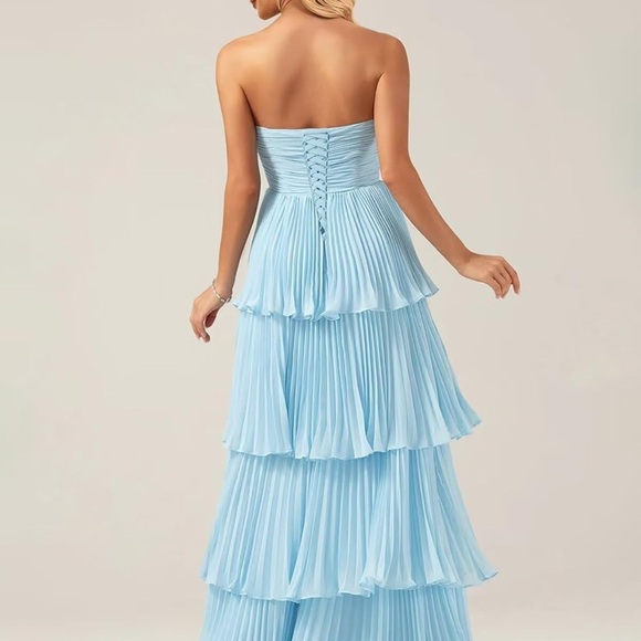 Strapless Tiered Lavender Pleated Dress - Picture 2 of 5